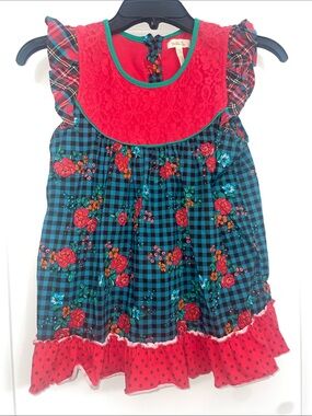 Matilda Jane Tunic green and red with lace trim
